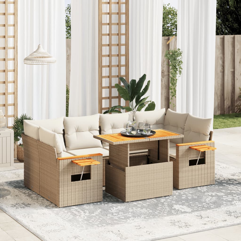 Set Canapele De Grădină Cu Perne, 7 Piese, , Poliratan