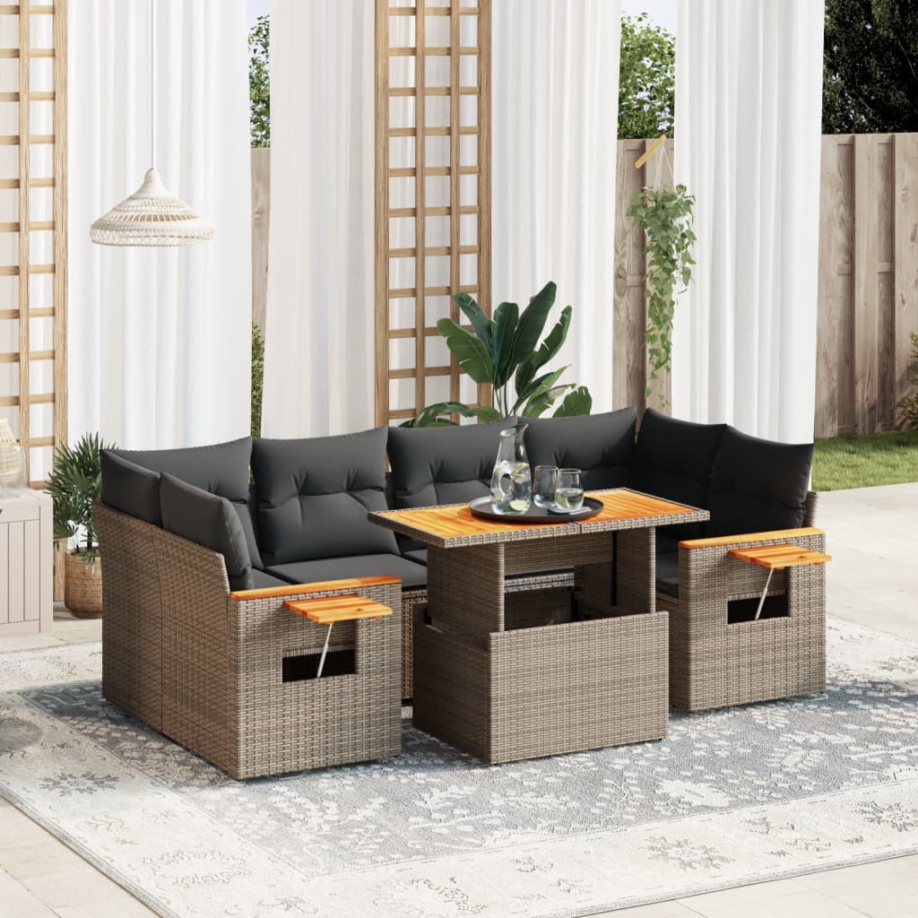 Set Canapele De Grădină Cu Perne, 7 Piese, , Poliratan