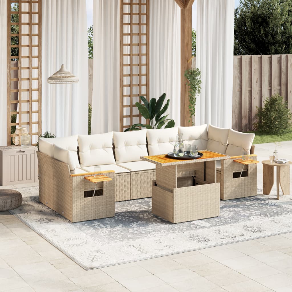 Set Mobilier De Grădină Cu Perne, 8 Piese, , Poliratan