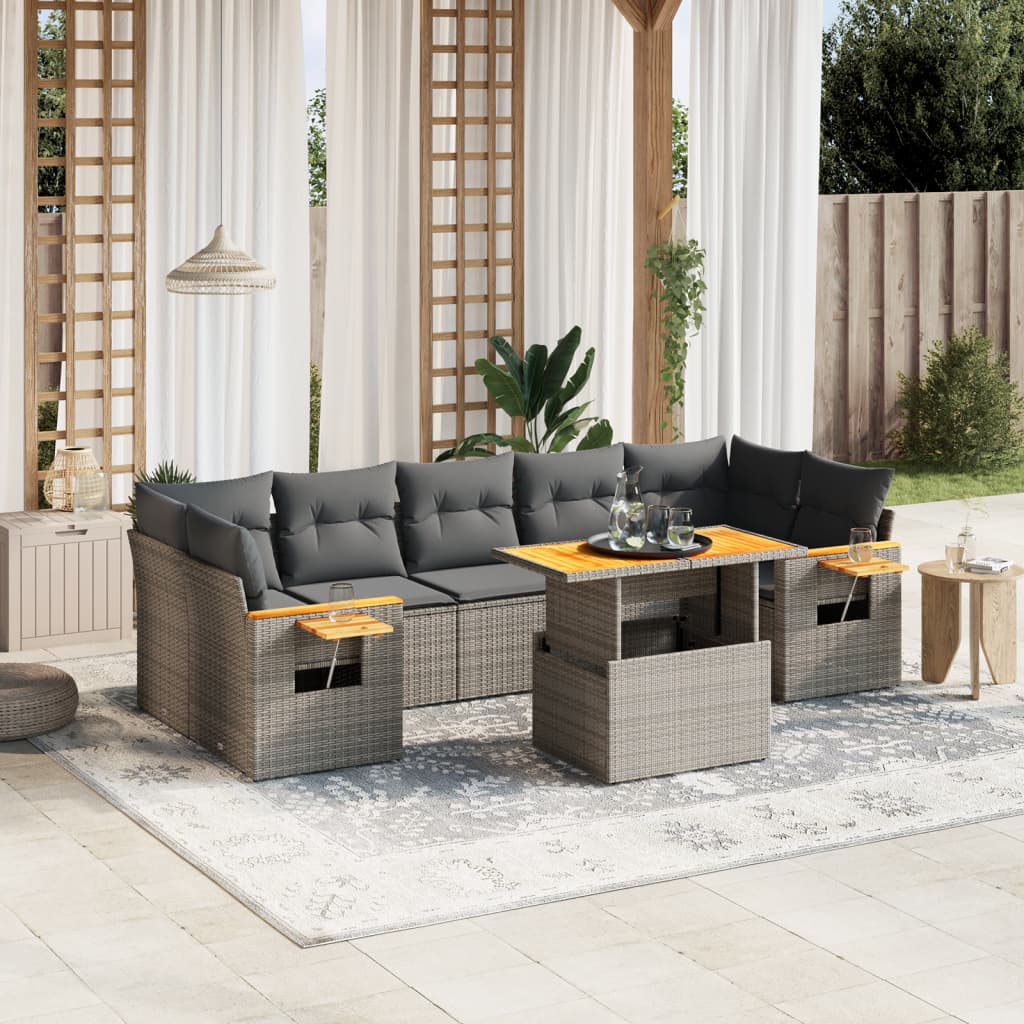 Set Mobilier De Grădină Cu Perne, 8 Piese, , Poliratan
