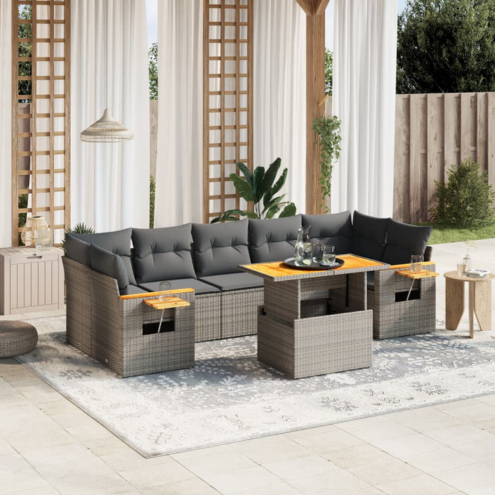 Set Mobilier De Grădină Cu Perne, 8 Piese, , Poliratan