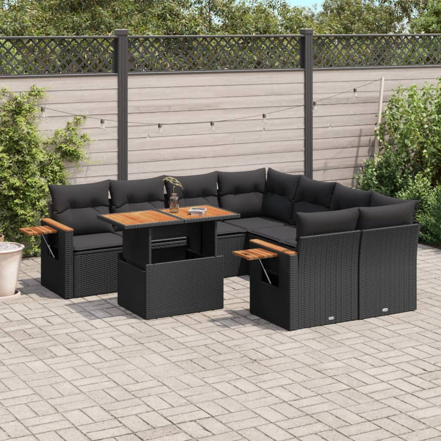 Set Mobilier De Grădină Cu Perne, 9 Piese, , Poliratan