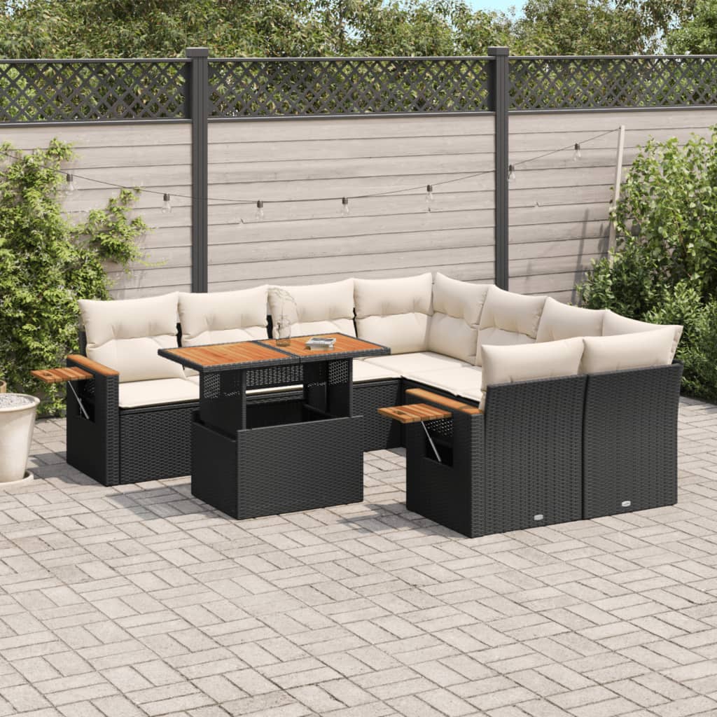 Set Mobilier De Grădină Cu Perne, 9 Piese, , Poliratan