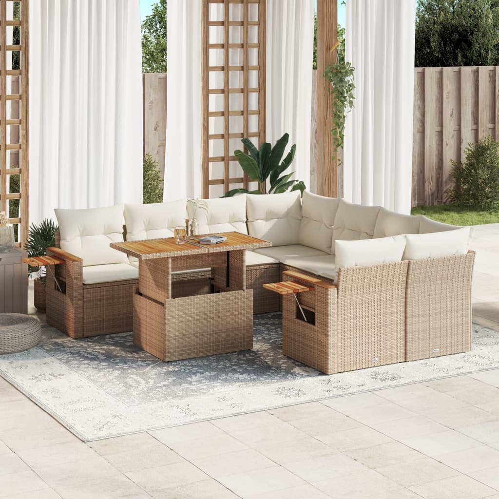 Set Mobilier De Grădină Cu Perne, 9 Piese, , Poliratan