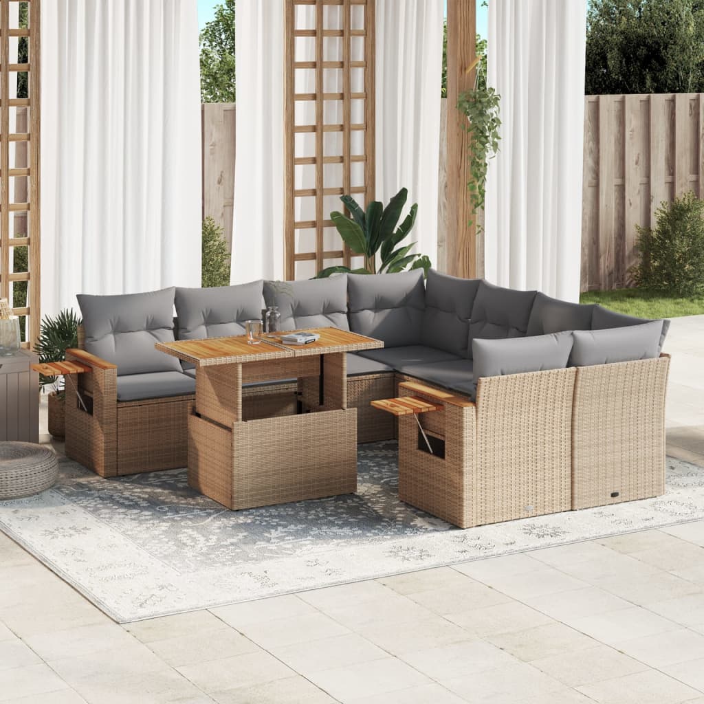 Set Mobilier De Grădină Cu Perne, 9 Piese, , Poliratan