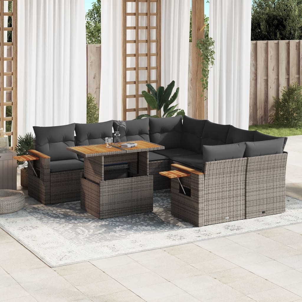 Set Mobilier De Grădină Cu Perne, 9 Piese, , Poliratan