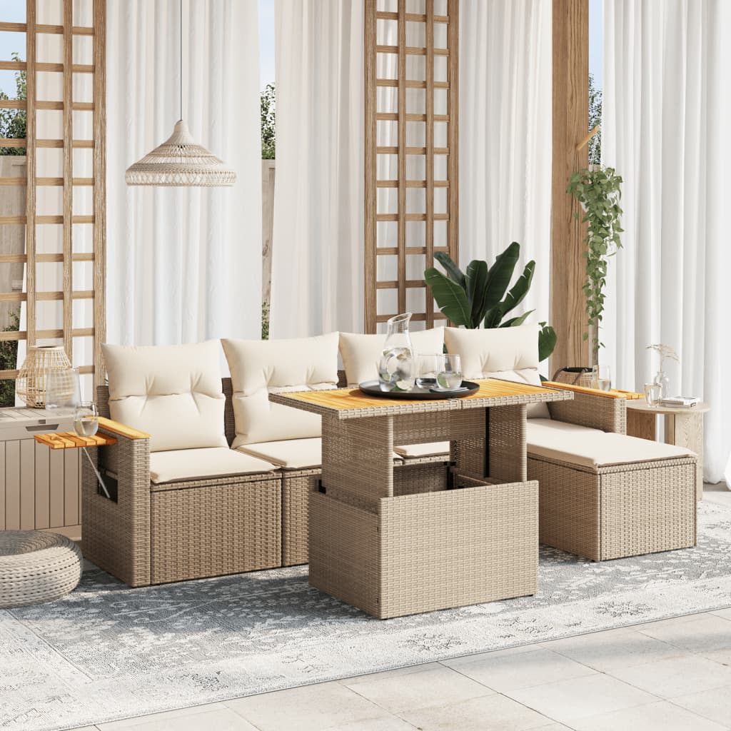 Set Mobilier Grădină Cu Perne, 6 Piese, , Poliratan