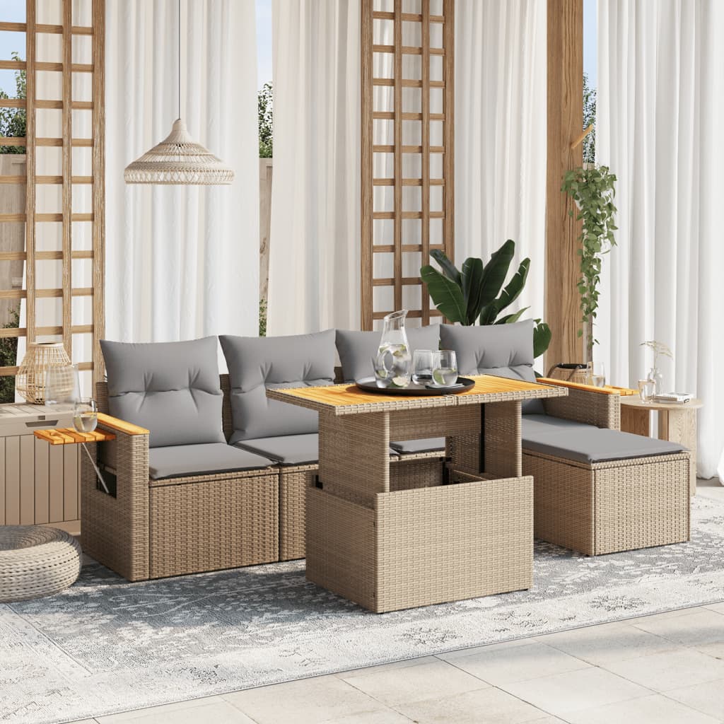 Set Mobilier Grădină Cu Perne, 6 Piese, , Poliratan