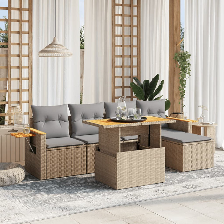 Set Mobilier Grădină Cu Perne, 6 Piese, , Poliratan