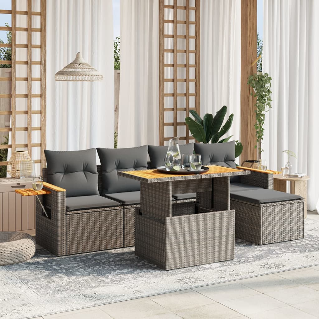 Set Mobilier Grădină Cu Perne, 6 Piese, , Poliratan