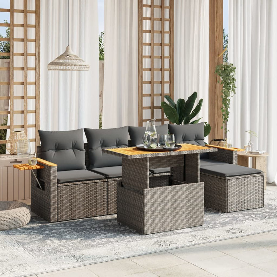 Set Mobilier Grădină Cu Perne, 6 Piese, , Poliratan