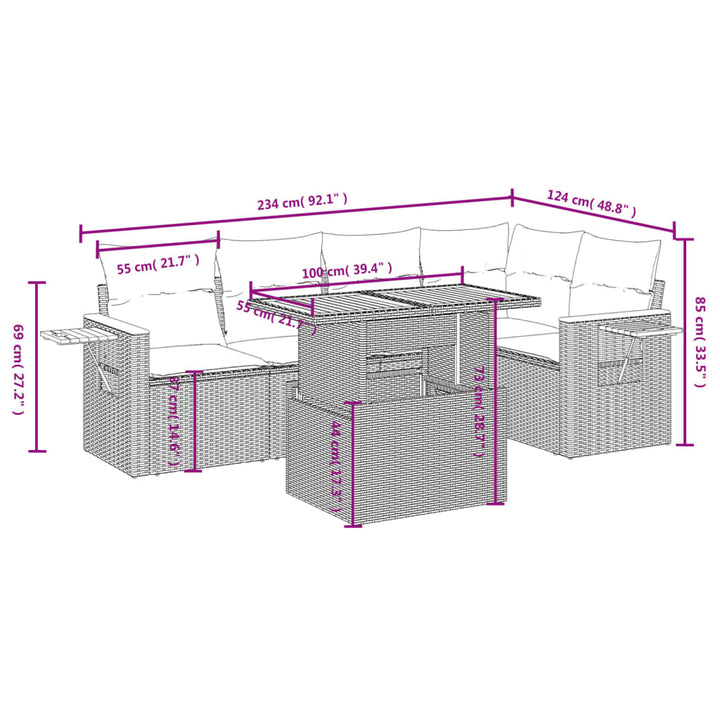 Set Mobilier De Grădină Cu Perne, 6 Piese, , Poliratan