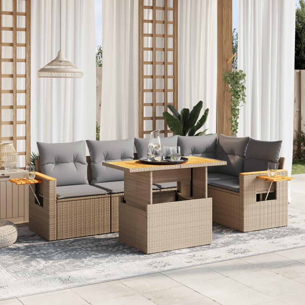 Set Mobilier De Grădină Cu Perne, 6 Piese, , Poliratan