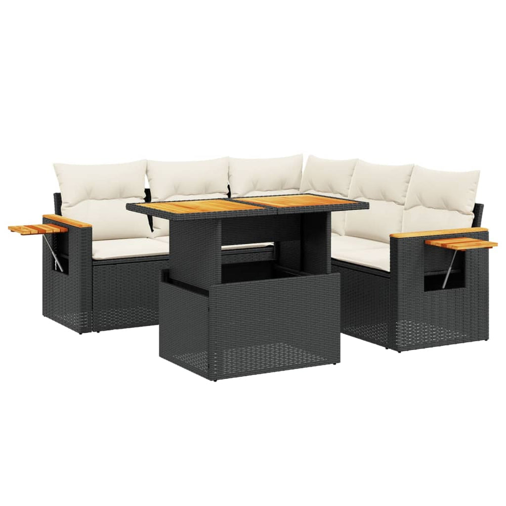 Set Mobilier De Grădină Cu Perne, 6 Piese, Negru, Poliratan