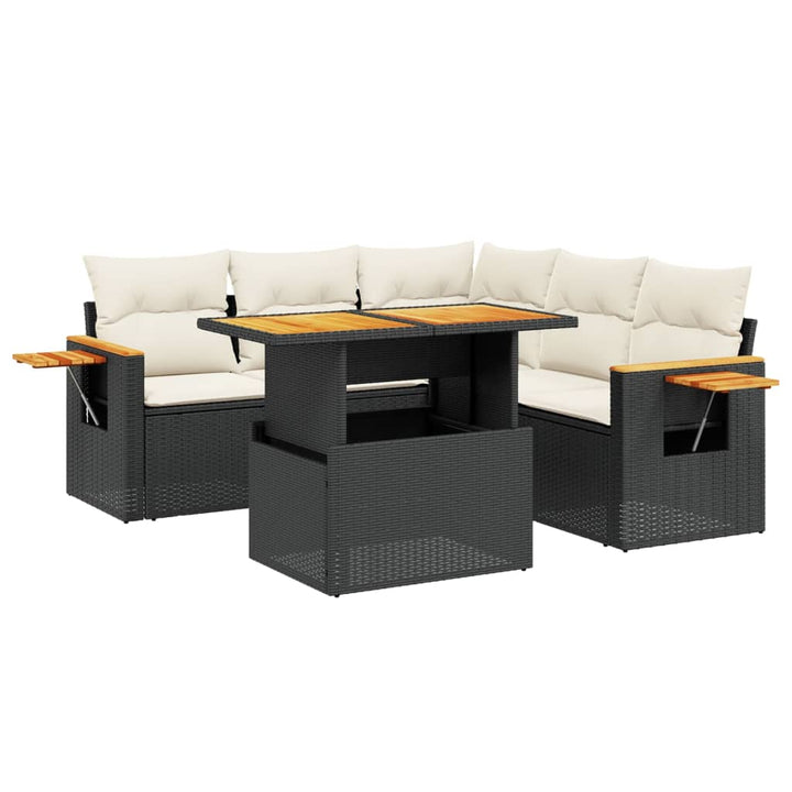 Set Mobilier De Grădină Cu Perne, 6 Piese, Negru, Poliratan