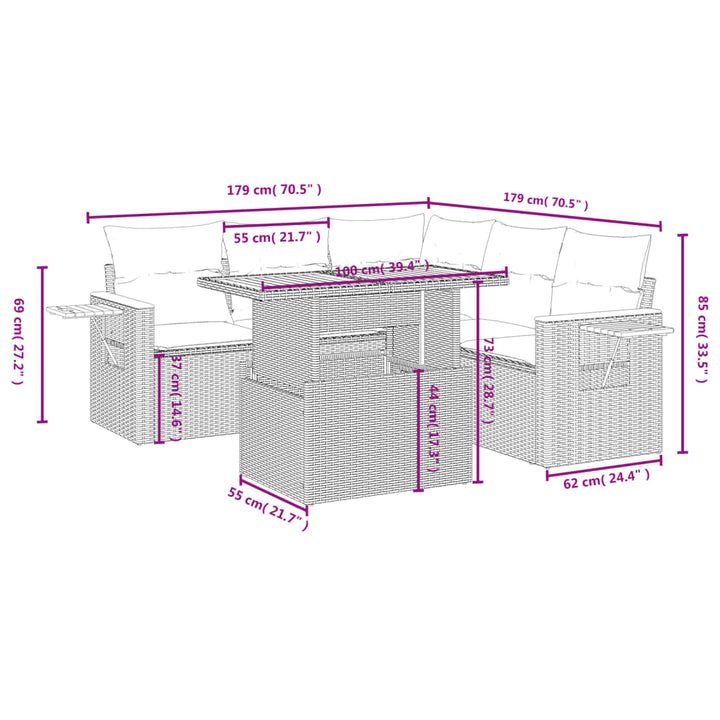 Set Mobilier De Grădină Cu Perne, 6 Piese, Negru, Poliratan