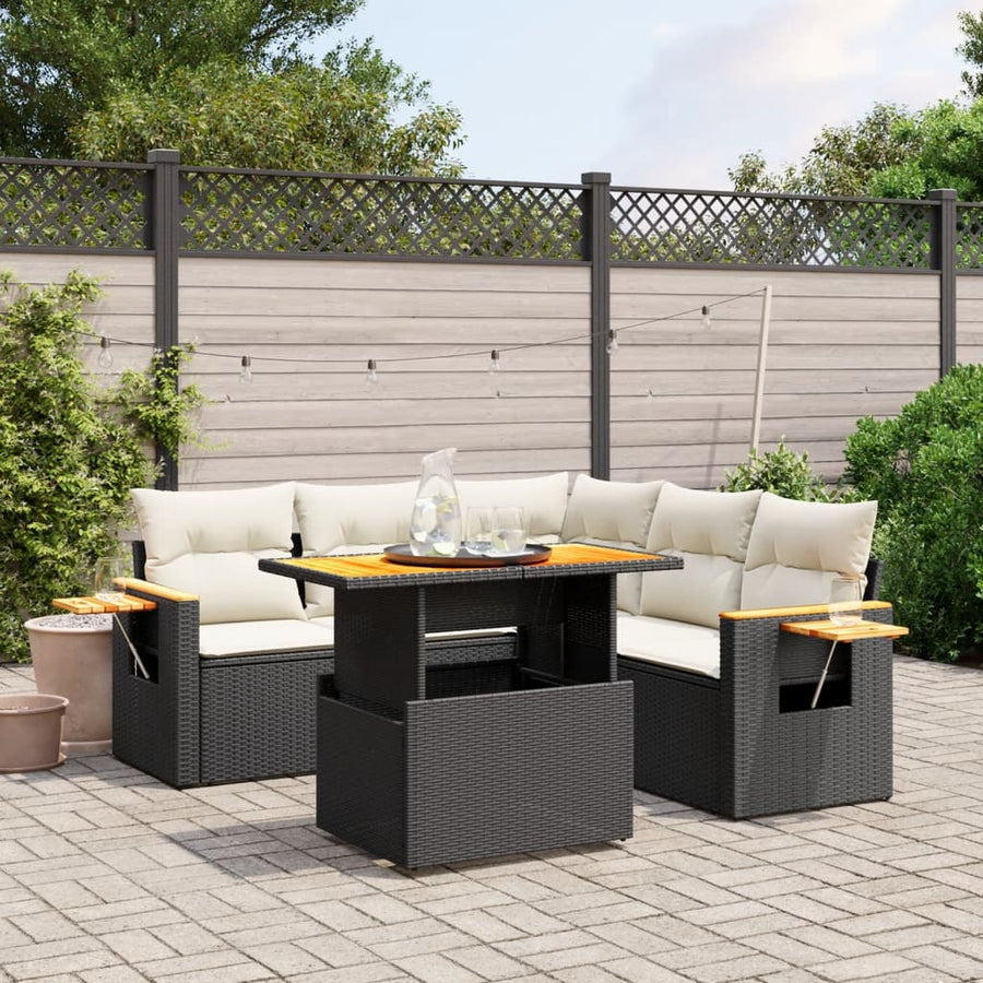 Set Mobilier De Grădină Cu Perne, 6 Piese, Negru, Poliratan