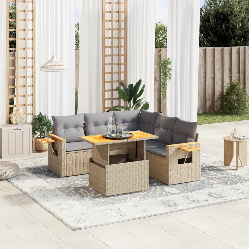 Set Mobilier De Grădină Cu Perne, 6 Piese, Negru, Poliratan