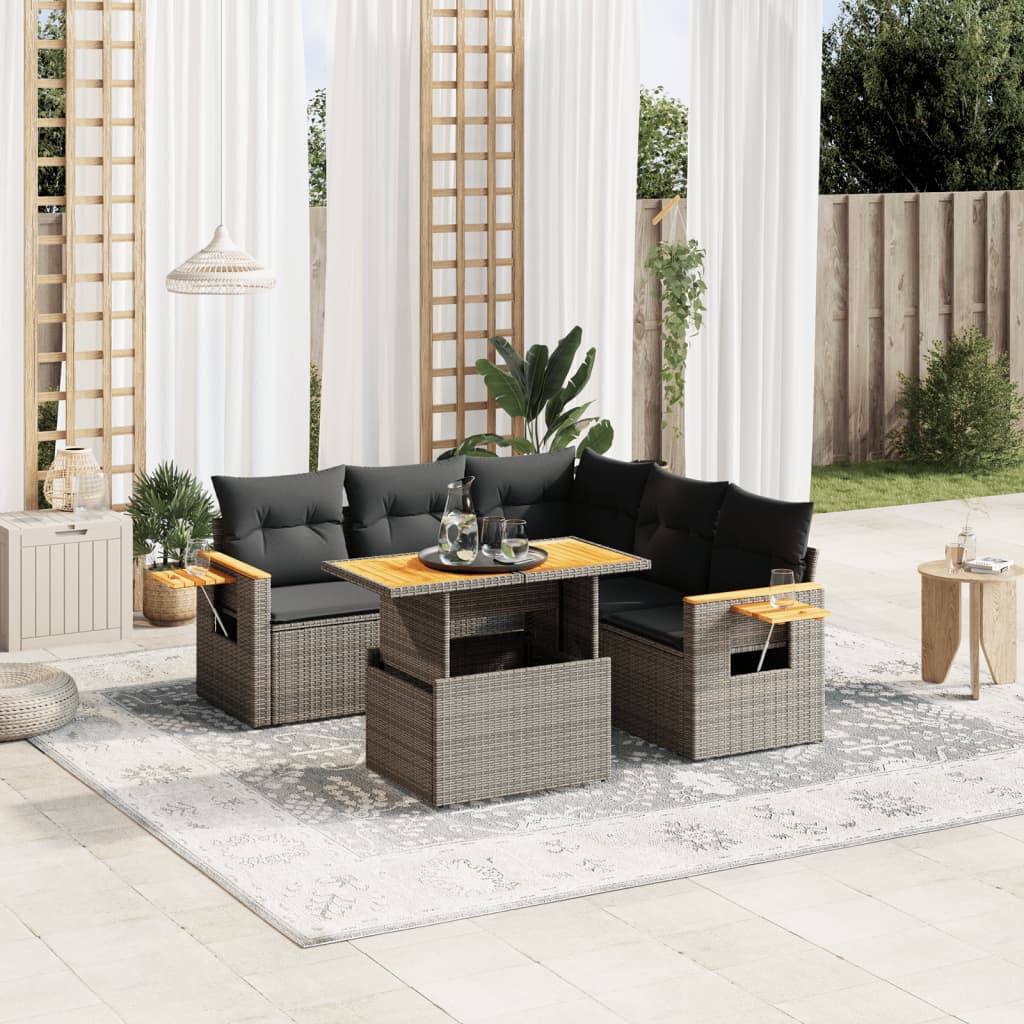 Set Mobilier De Grădină Cu Perne, 6 Piese, Negru, Poliratan