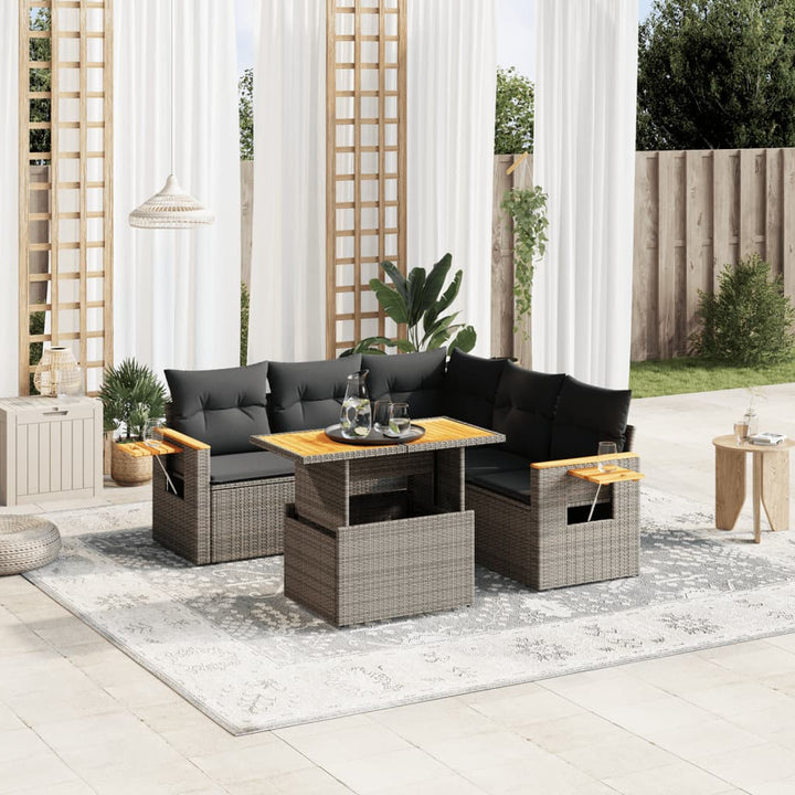 Set Mobilier De Grădină Cu Perne, 6 Piese, Negru, Poliratan