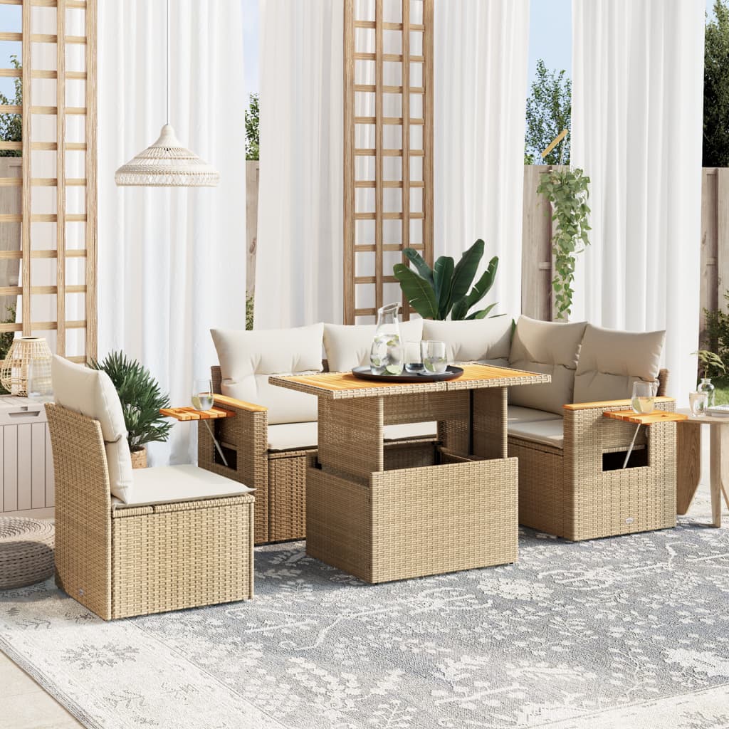 Set Mobilier De Grădină Cu Perne, 6 Piese, , Poliratan