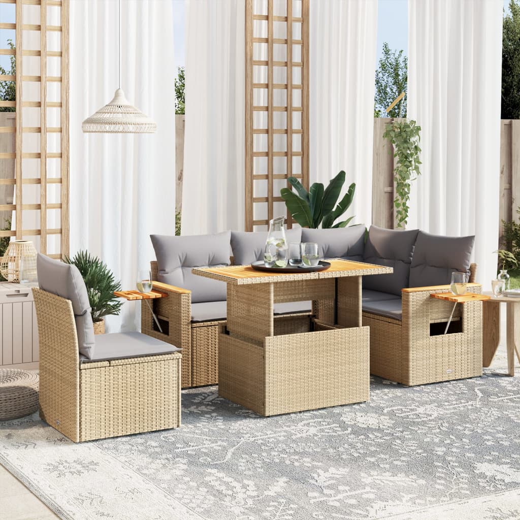 Set Mobilier De Grădină Cu Perne, 6 Piese, , Poliratan