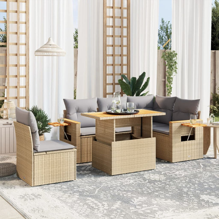 Set Mobilier De Grădină Cu Perne, 6 Piese, , Poliratan