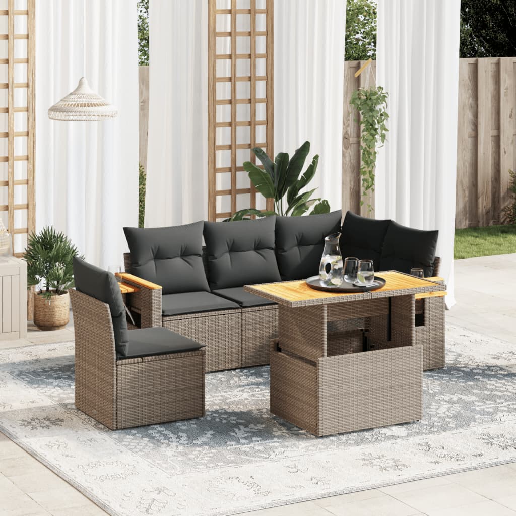 Set Mobilier De Grădină Cu Perne, 6 Piese, , Poliratan