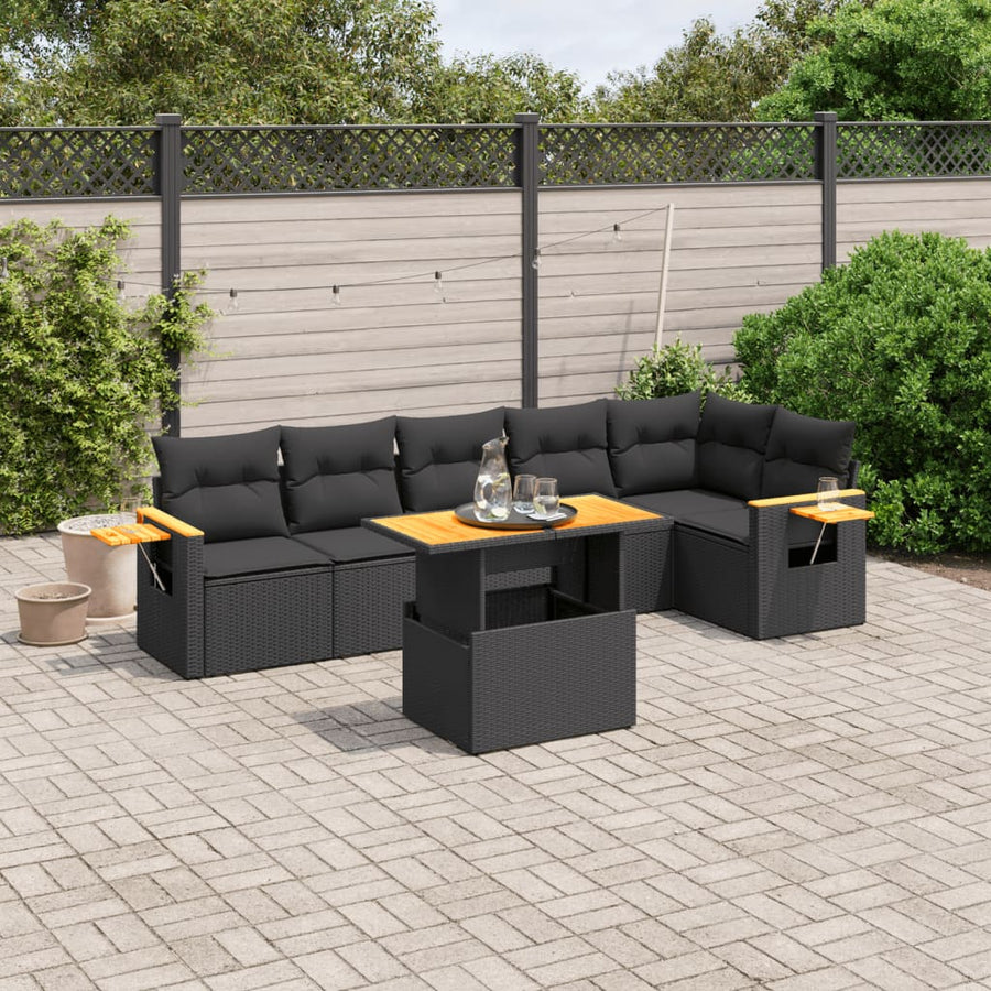 Set Canapele De Grădină Cu Perne, 7 Piese, , Poliratan