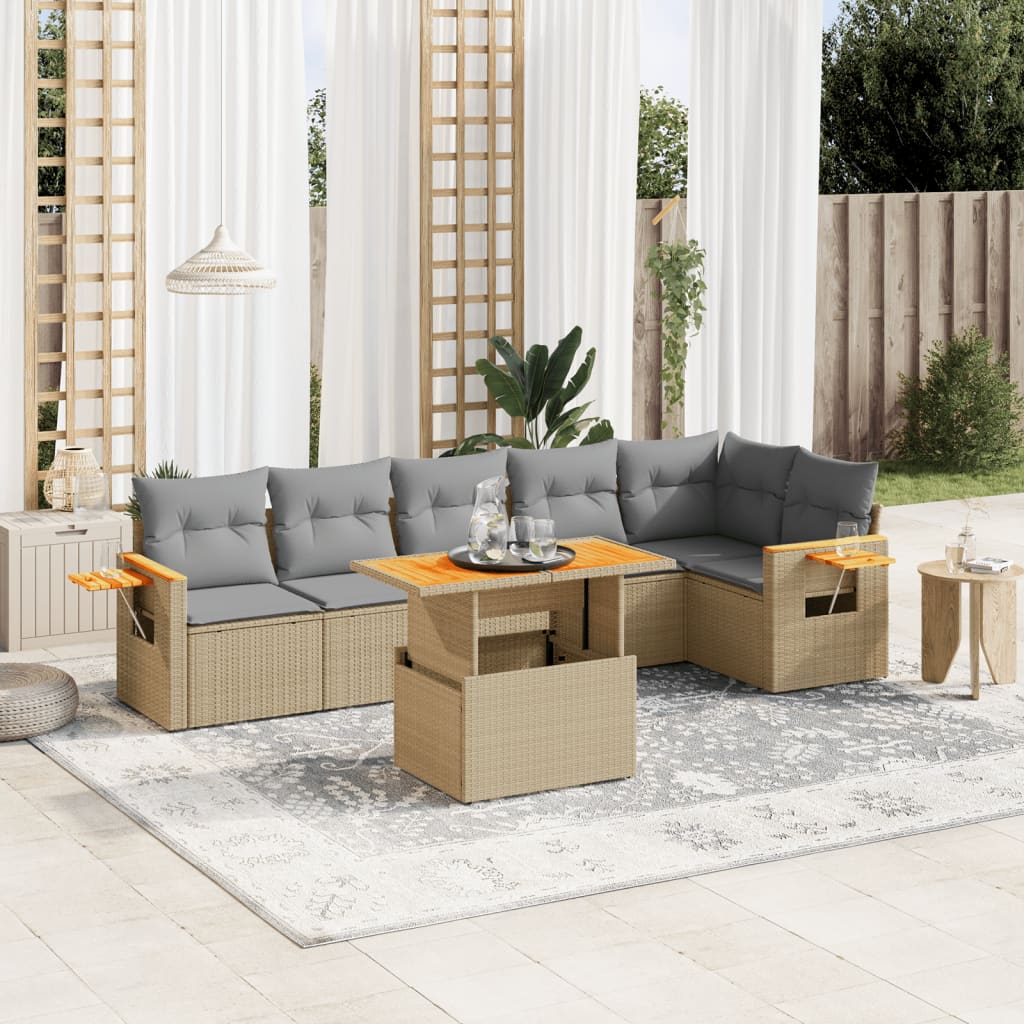 Set Canapele De Grădină Cu Perne, 7 Piese, , Poliratan