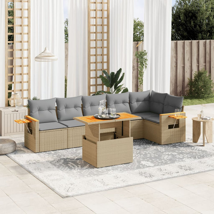 Set Canapele De Grădină Cu Perne, 7 Piese, , Poliratan