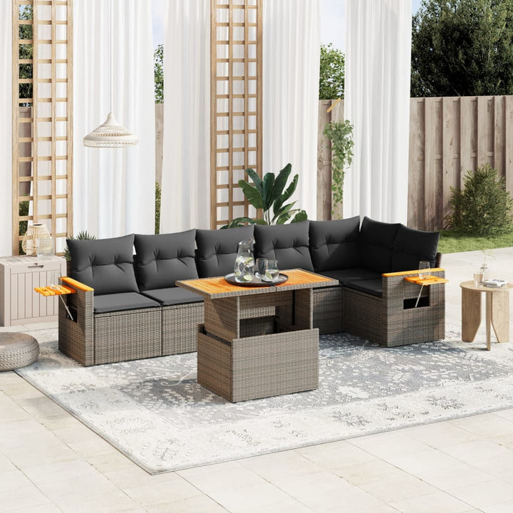 Set Canapele De Grădină Cu Perne, 7 Piese, , Poliratan
