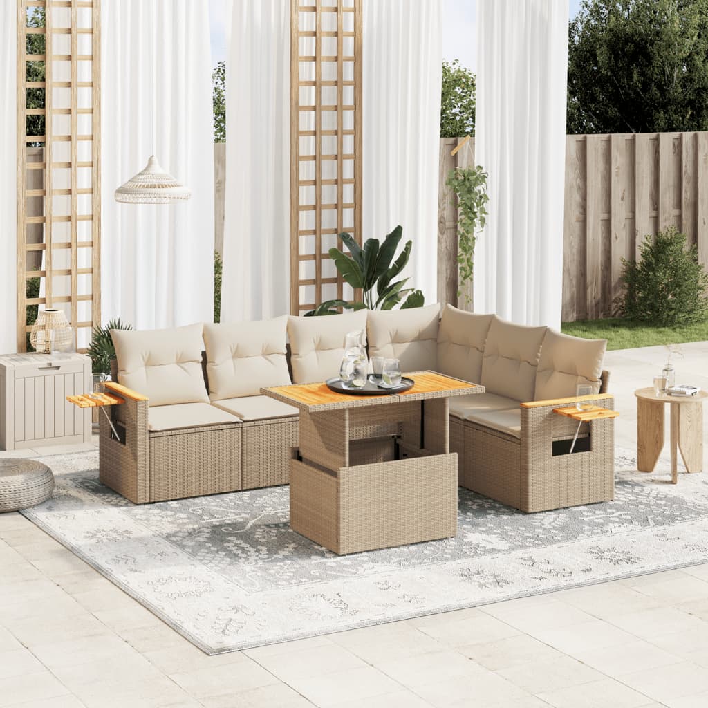 Set Canapele De Grădină Cu Perne, 7 Piese, , Poliratan