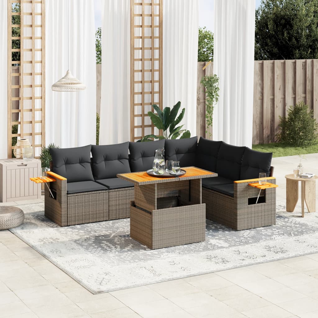 Set Canapele De Grădină Cu Perne, 7 Piese, , Poliratan
