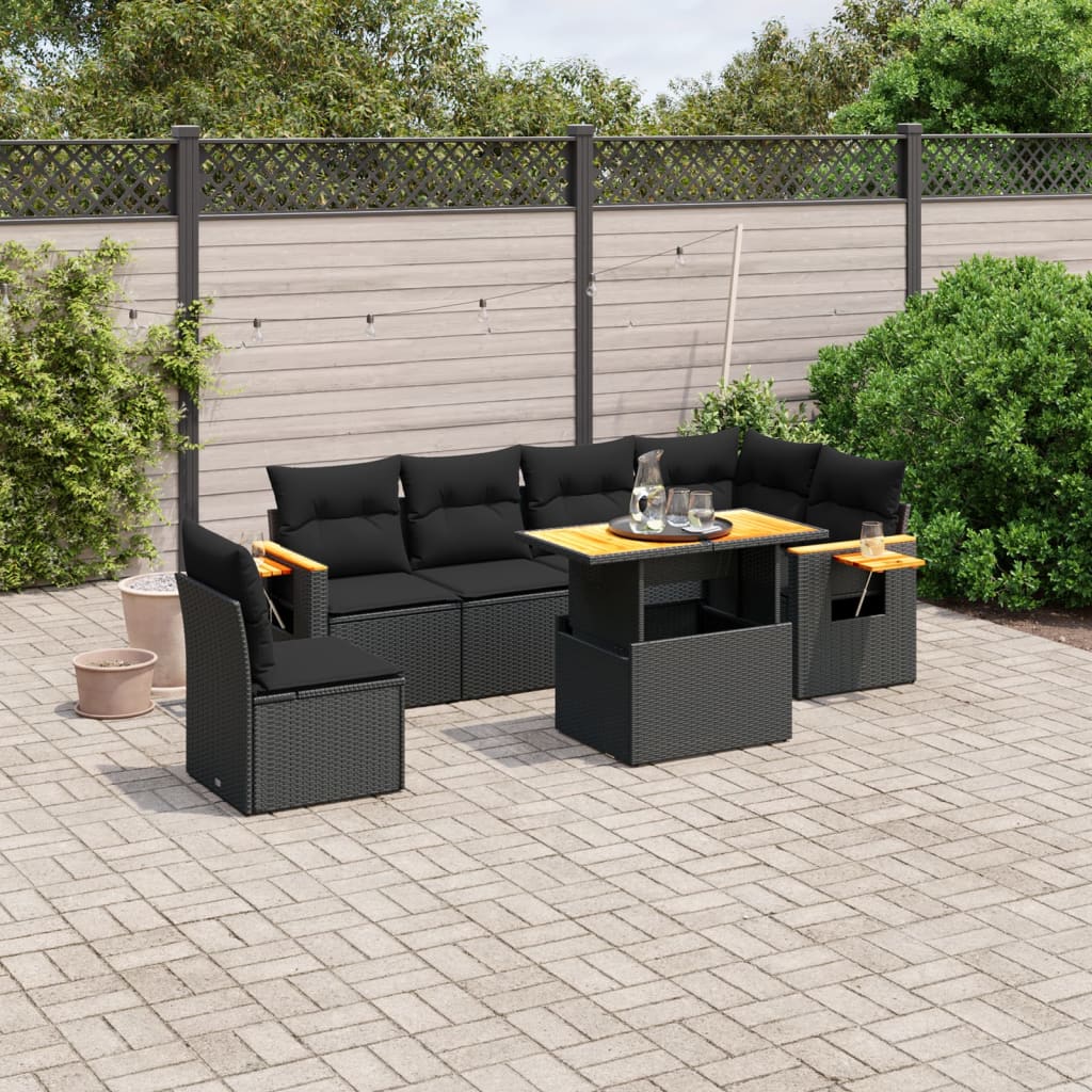 Set Canapele De Grădină, 7 Piese, Cu Perne, , Poliratan