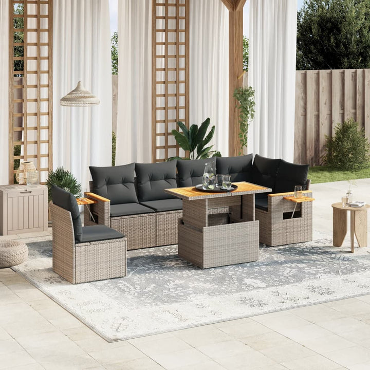 Set Canapele De Grădină, 7 Piese, Cu Perne, , Poliratan