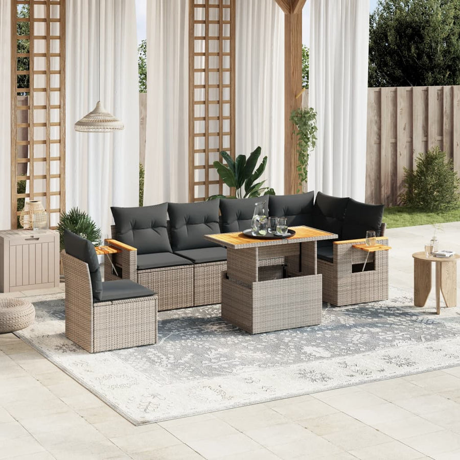 Set Canapele De Grădină, 7 Piese, Cu Perne, , Poliratan