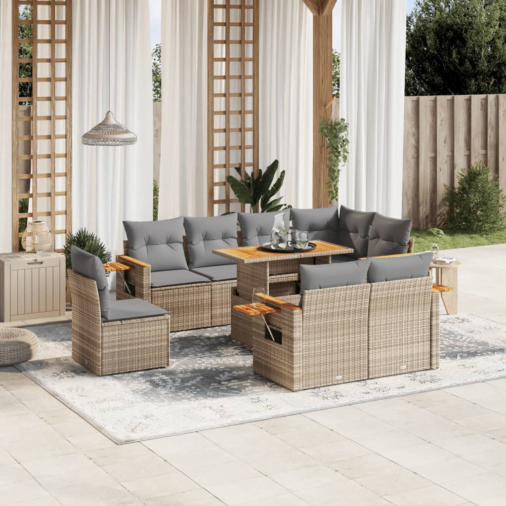 Set Canapele De Grădină, 9 Piese, Cu Perne, , Poliratan