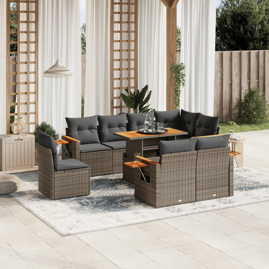 Set Canapele De Grădină, 9 Piese, Cu Perne, , Poliratan