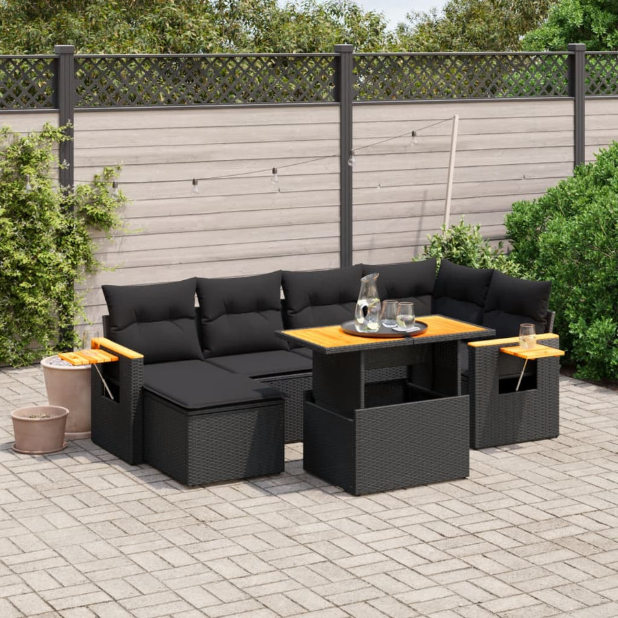 Set Canapele De Grădină Cu Perne, 7 Piese, , Poliratan