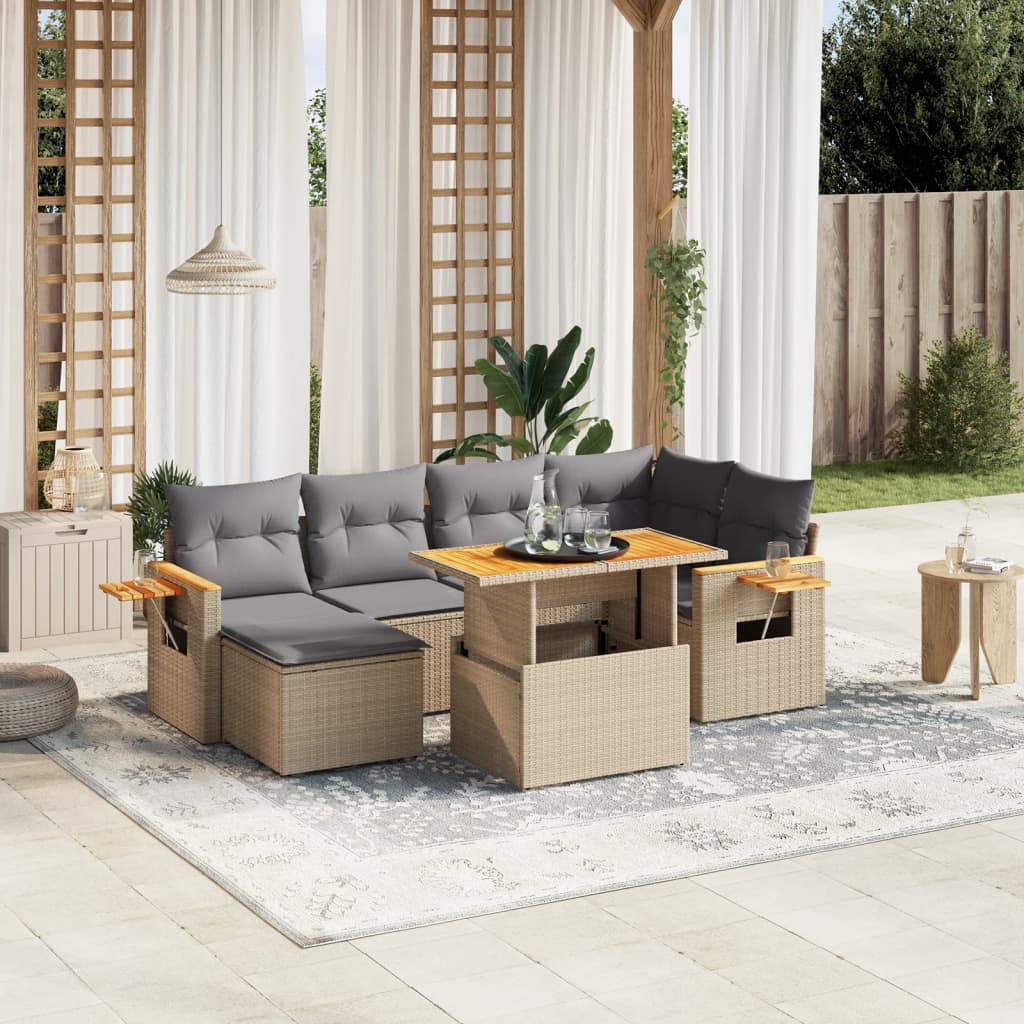 Set Canapele De Grădină Cu Perne, 7 Piese, , Poliratan