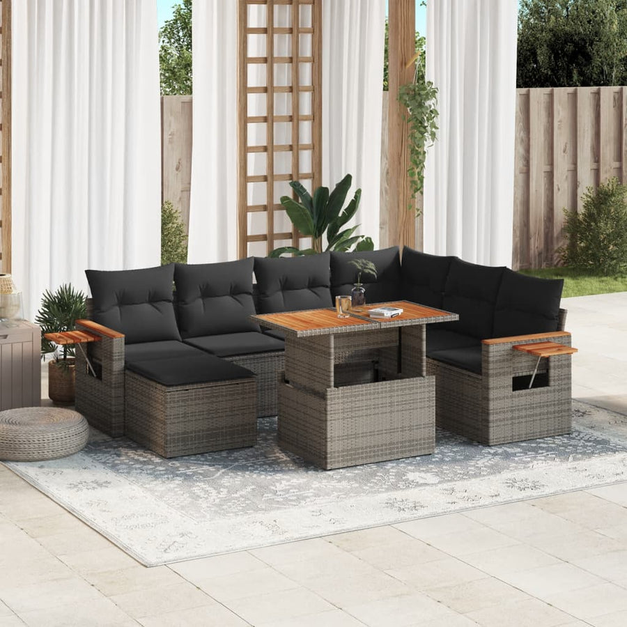 Set Canapele De Grădină Cu Perne, 8 Piese, , Poliratan