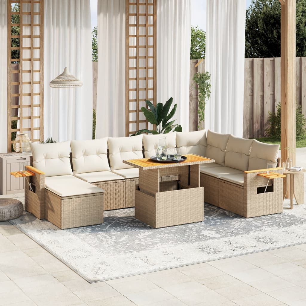 Set Canapele De Grădină, 9 Piese, Cu Perne, , Poliratan