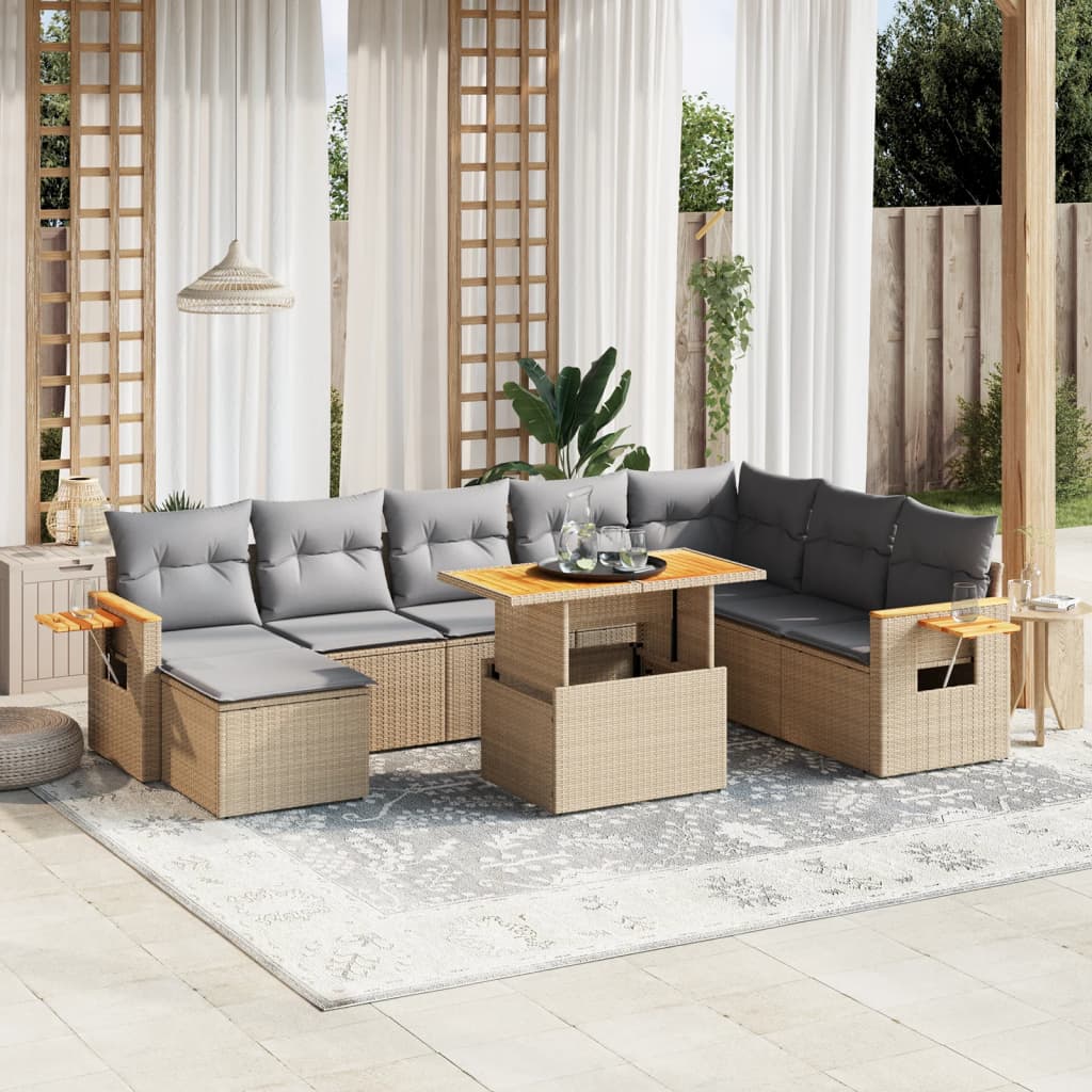 Set Canapele De Grădină, 9 Piese, Cu Perne, , Poliratan