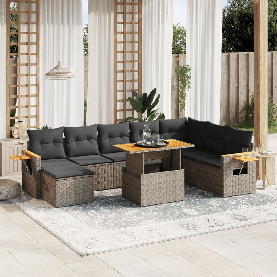 Set Canapele De Grădină, 9 Piese, Cu Perne, , Poliratan
