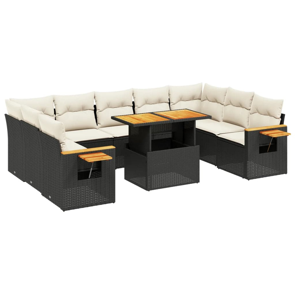 Set Canapele De Grădină Cu Perne, 10 Piese, Negru, Poliratan