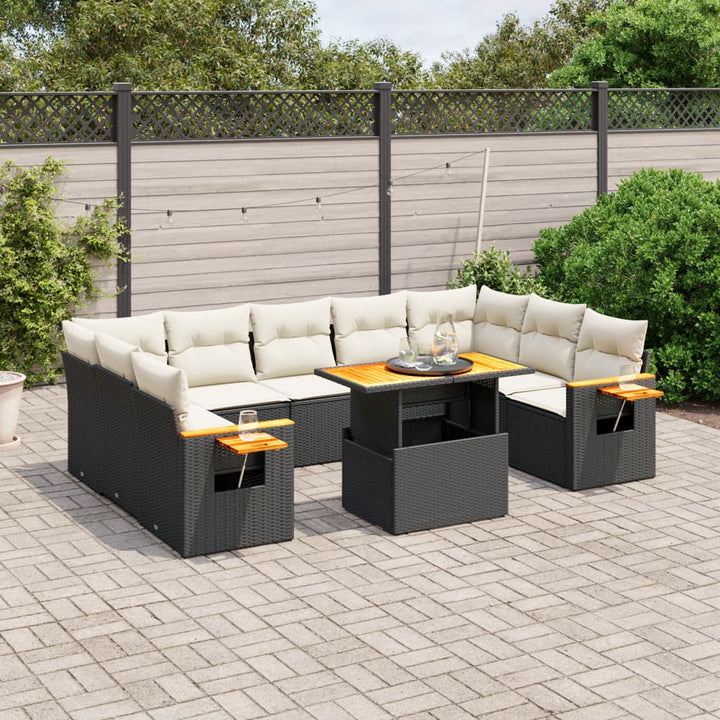 Set Canapele De Grădină Cu Perne, 10 Piese, Negru, Poliratan