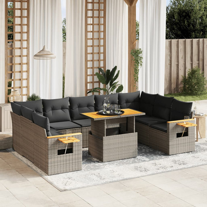 Set Canapele De Grădină Cu Perne, 10 Piese, Negru, Poliratan