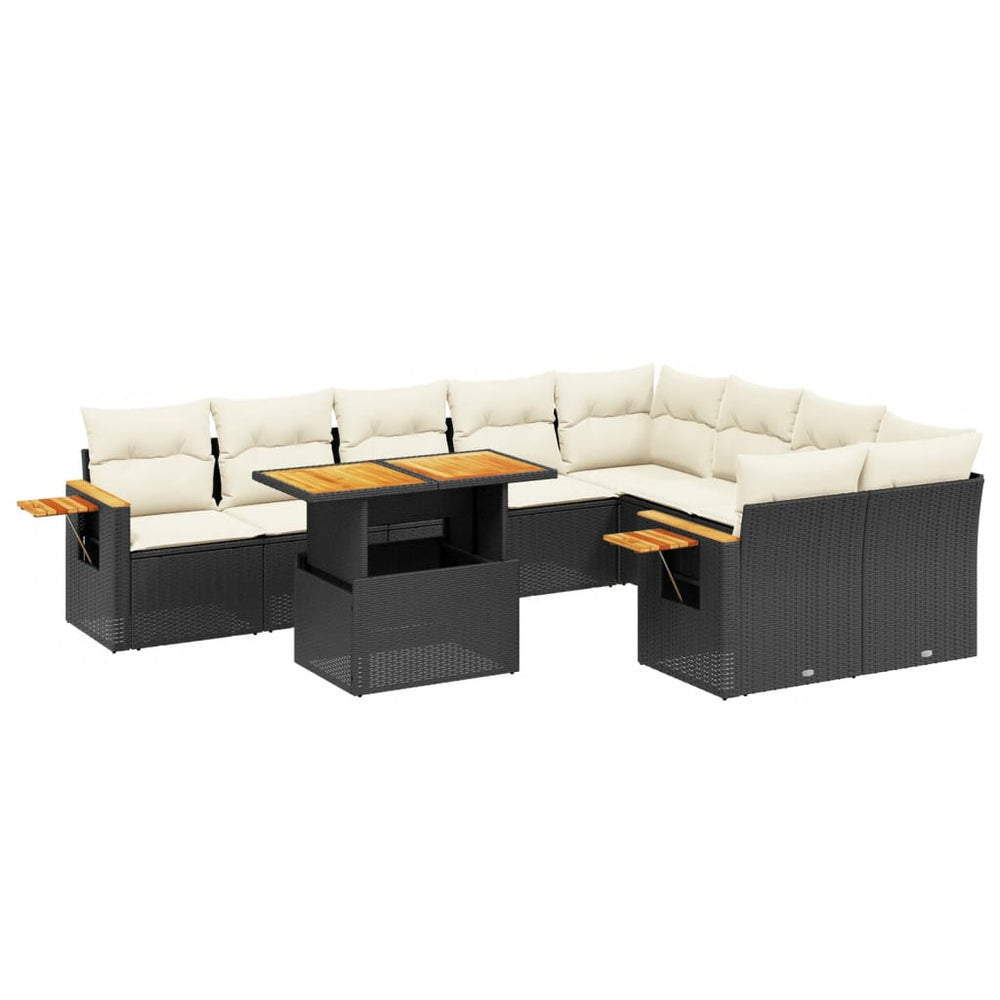 Set Canapele De Grădină Cu Perne, 10 Piese, Negru, Poliratan