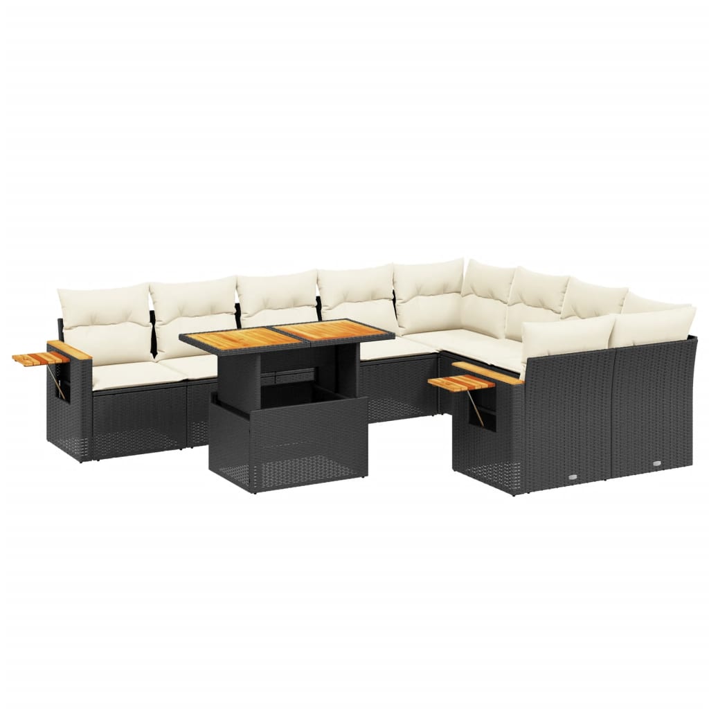 Set Canapele De Grădină Cu Perne, 10 Piese, Negru, Poliratan